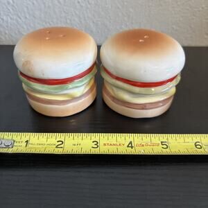 Vintage Ceramic Hamburger Cheeseburger Salt & Pepper Shakers